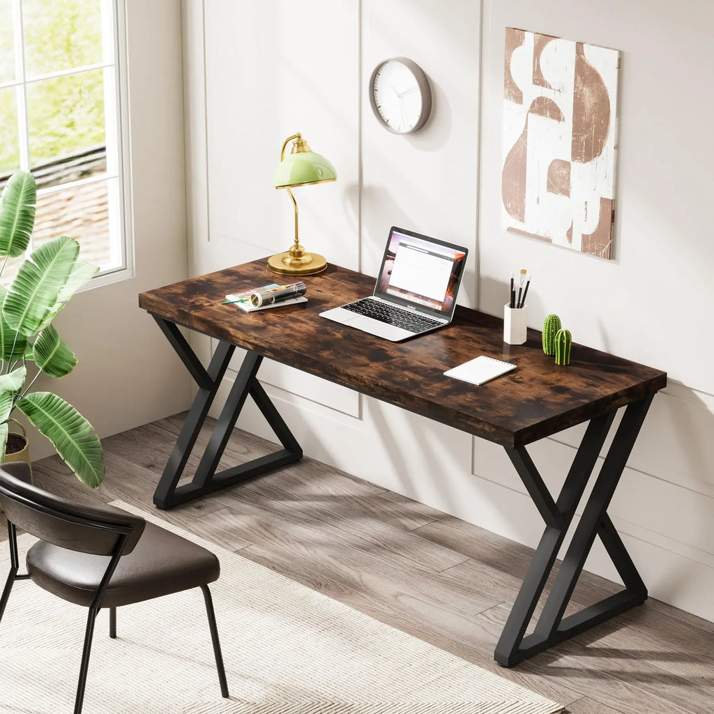 Writing Computer Desk, 55 inch Heavy Duty Study Desk with Z-Shaped Metal Leg, Modern Simple