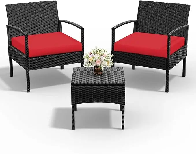 4 Piece Outdoor Wicker Conversation Furniture Set