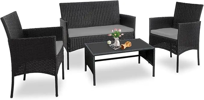 4 Piece Outdoor Wicker Conversation Furniture Set
