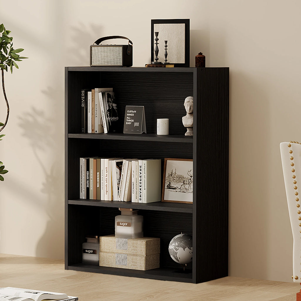 Wooden 3 Tiers Bookshelf Storage 31.5 Inch Tall Standing Display Bookshelf Sturdy Structure Graduated Shelves