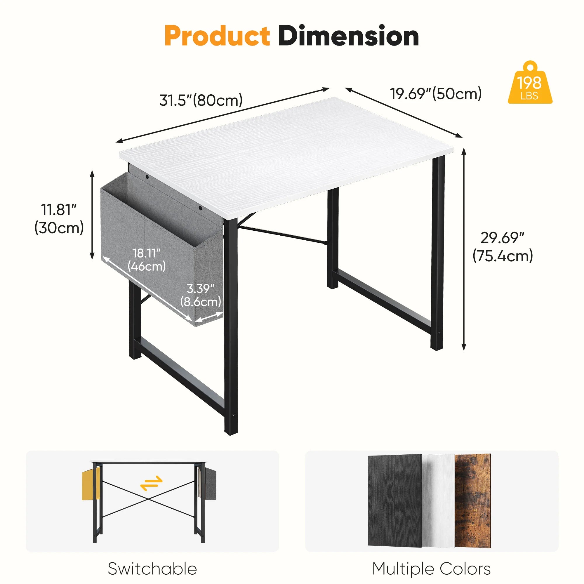 31IN to 55IN Computer Office Desk Writing Study Office Gaming Table with Storage Bag Metal Frame Wood Tabletop Easy Assembly