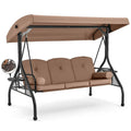 3 Seat Outdoor Porch Swing Bed Adjustable Canopy Convertible Patio Glider Cup Holder Cushions Pillow Backyard Customized